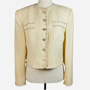 Louis Feraud Cropped Vintage Blazer Ivory Pearl Trim Sz US 10